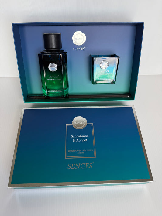 Sences Sandalwood & Spiced Apricot Luxury Candle & Diffuser Gift Set