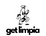 Logo of get limpia with a cartoon character holding a bottle of cleaning product on a white background.