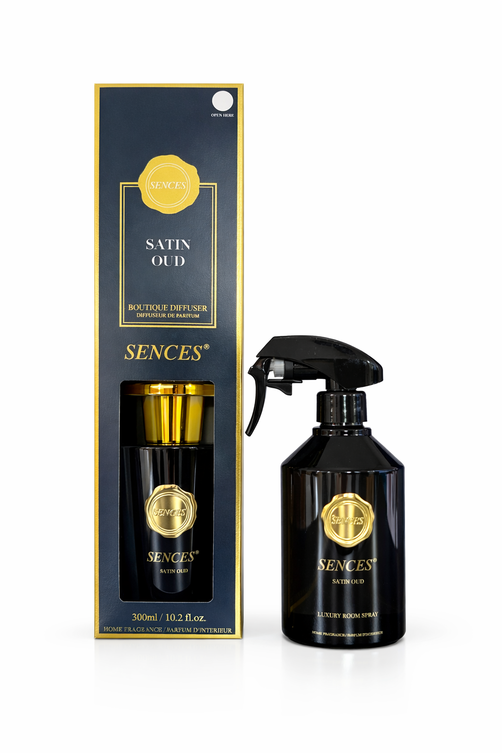 Sences Satin Oud 300ml Diffuser & 280ml Luxury Room Spray Bundle