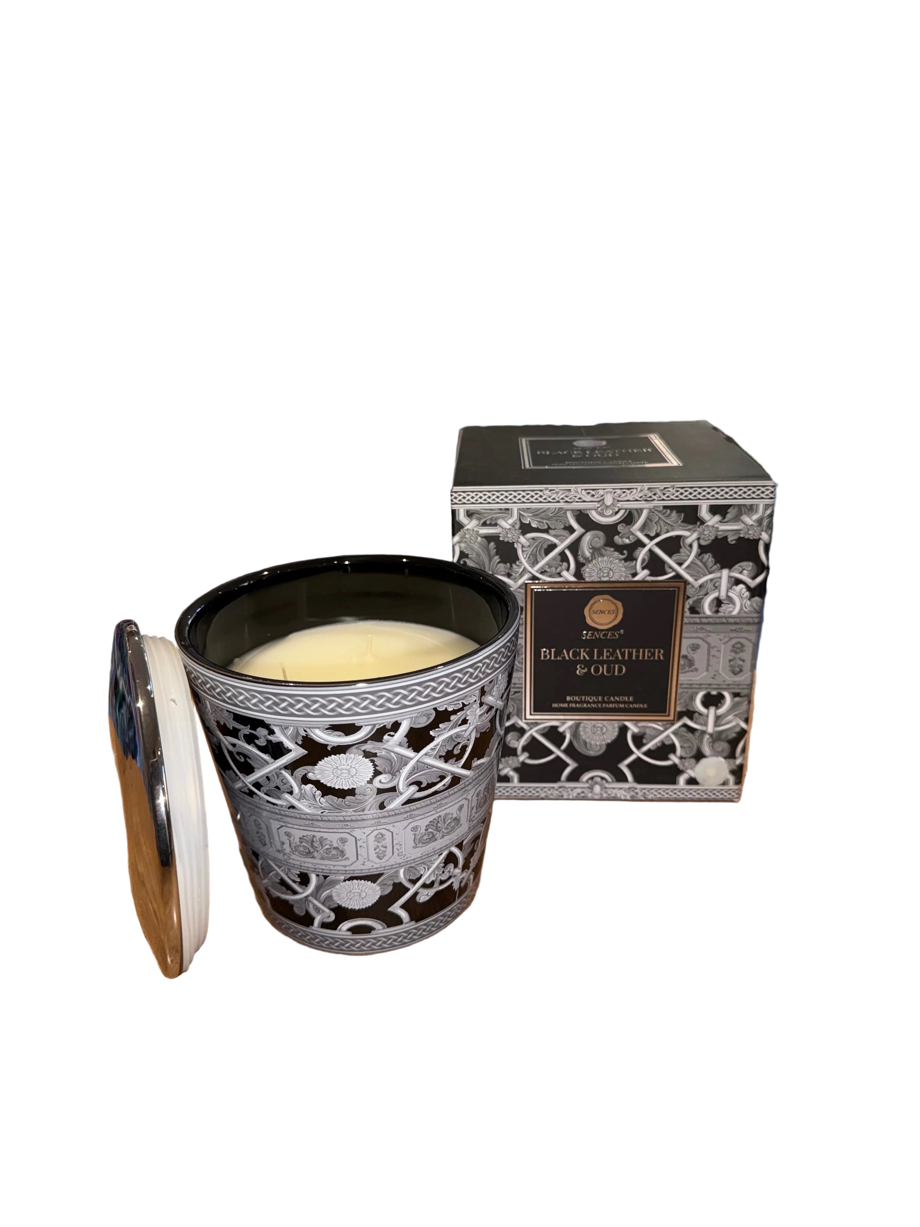 Sences Black Leather & Oud 615g Heritage Collection Candle